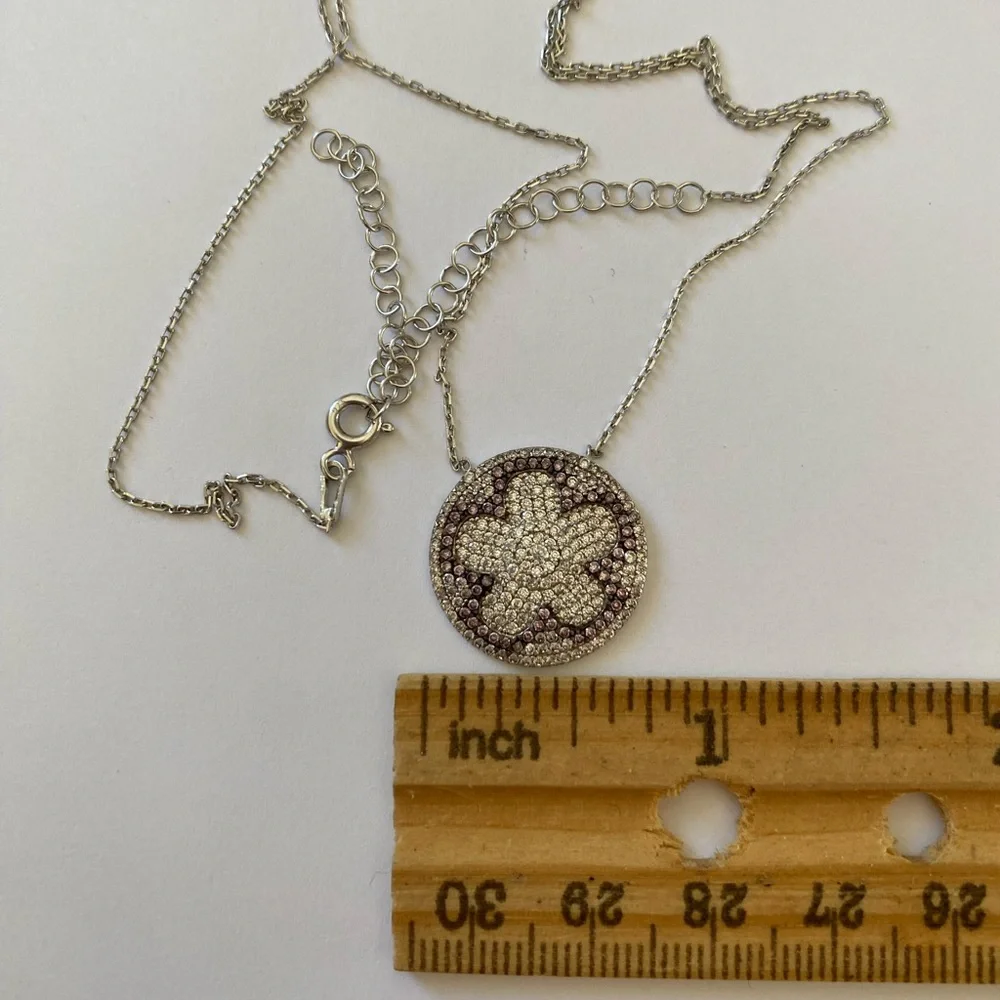 925 Silver purple flower round cz necklace